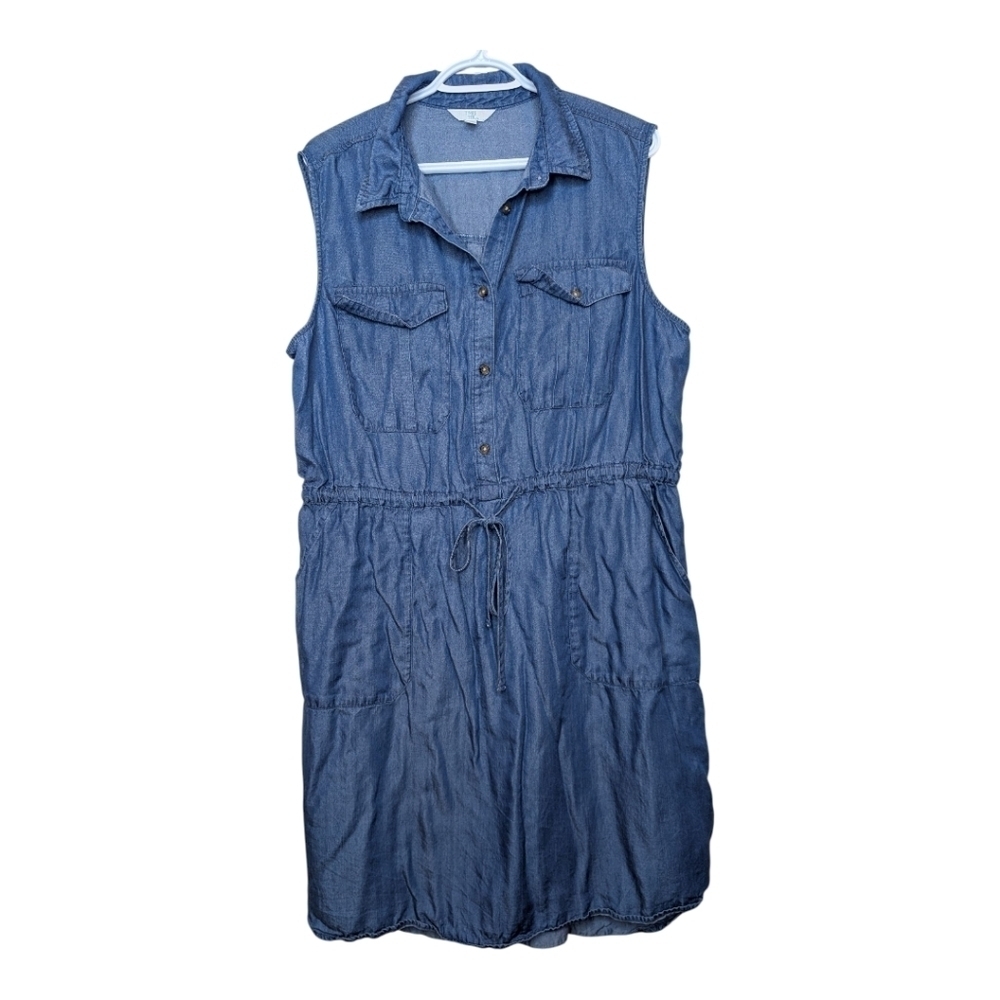 Time & Tru XXL (20) Plus Size Denim Style Sleeveless Collared Button Down Dress